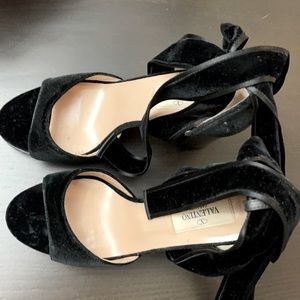 Valentino Black Ballet Velvet Ankle-wrap Heels